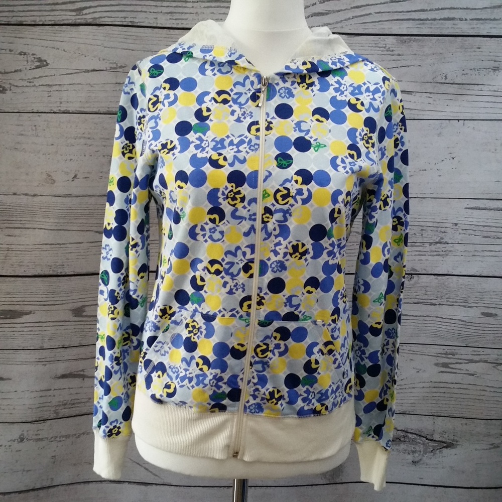 No Boundaries Hoodie Zip Front Blue White Floral